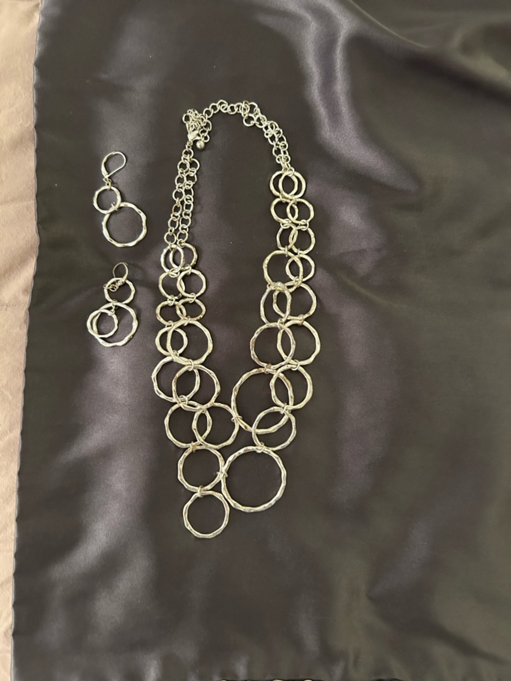 Silver Multi-Ring Statement Necklace and Earrings Set